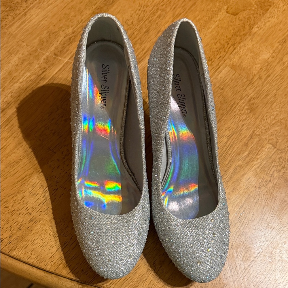 Silver Slipper Glittering Silver Heels